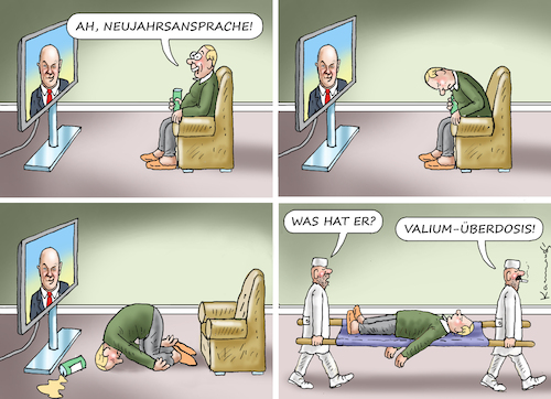 Cartoon: NEUJAHRSANSPRACHE (medium) by marian kamensky tagged neujahrsansprache,kanzler,scholz,neujahrsansprache,kanzler,scholz