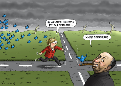 Cartoon: Hitchcocks Neuland (medium) by marian kamensky tagged netzwerke,soziale,internet,usa,nsa,obama,facebook,twitter,neuland,merkel,angela,angela,merkel,neuland,twitter,facebook,obama,nsa,usa,internet,soziale,netzwerke