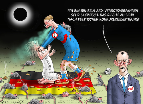 Cartoon: POLITISCHE KONKURRENZ (medium) by marian kamensky tagged afd,ist,die,stätkste,kraft,merz,weidel,faschismus,afd,ist,die,stätkste,kraft,merz,weidel,faschismus