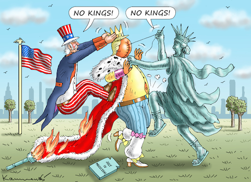 Cartoon: NO KINGS-PROTESTE IN DEN USA (medium) by marian kamensky tagged no,kings,proteste,in,den,usa,no,kings,proteste,in,den,usa