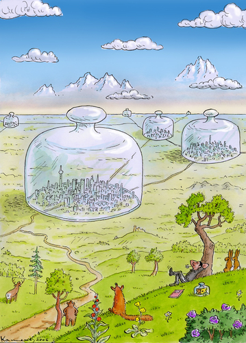 Cartoon: Stop CO2 (medium) by marian kamensky tagged humor,glocke,stadt,city,umwelt,natur,luft,klima,klimawandel,käseglocke