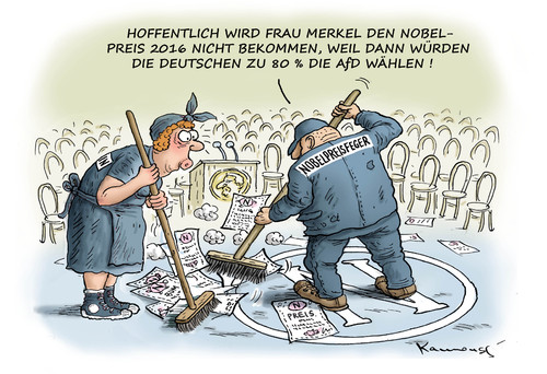 Cartoon: NOBELPREIS 2016 FÜR MERKEL (medium) by marian kamensky tagged nobelpreis,2016,für,merkel,afd,nobelpreis,2016,für,merkel,afd