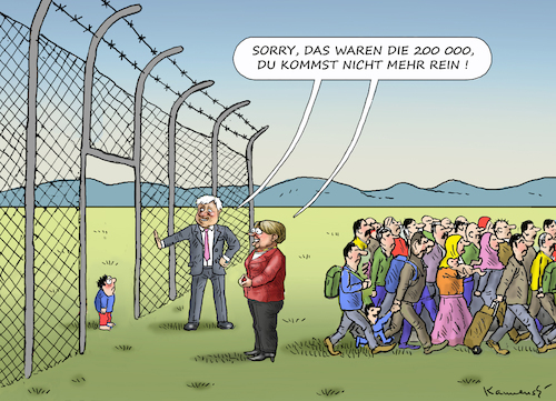 Cartoon: OBERBEGRENZUNG (medium) by marian kamensky tagged merkel,versus,schulz,wahlkampf,2017,tv,duell,spd,cdu,seehofer,rechte,flanke,der,csu,obergrenze,gauland,afd,merkel,cdu,seehofer,rechte,flanke,der,csu,obergrenze,gauland,afd