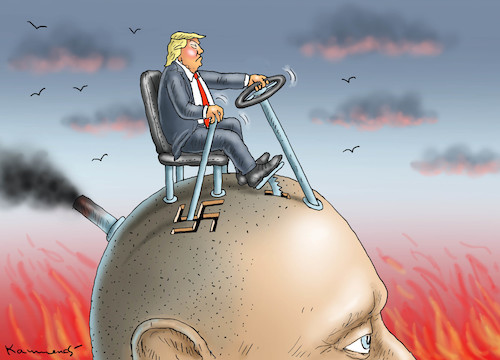 Cartoon: OBERHETZER FÜHRER TRUMP (medium) by marian kamensky tagged terror,in,christchurch,new,zealand,islamophobie,racism,intollerance,trump,terror,in,christchurch,new,zealand,islamophobie,racism,intollerance,trump