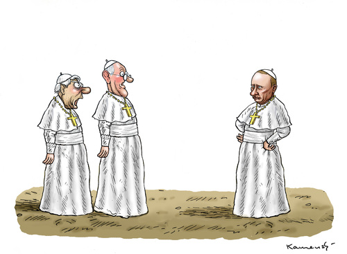 Cartoon: Papst Rücktrittsgerüchte (medium) by marian kamensky tagged annette,schawan,vatikan,botschafterin,papst,franziskus,rücktritt,putin,annette,schawan,vatikan,botschafterin,papst,franziskus,rücktritt,putin