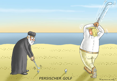 Cartoon: PERSISCHER GOLF (medium) by marian kamensky tagged terror,in,christchurch,new,zealand,islamophobie,racism,intollerance,trump,sri,lanka,iran,terror,in,christchurch,new,zealand,islamophobie,racism,intollerance,trump,sri,lanka,iran