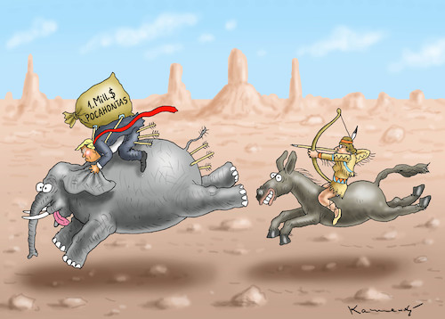 Cartoon: POCAHONTAS JAGT TRUMP (medium) by marian kamensky tagged obama,trump,präsidentenwahlen,usa,baba,vanga,republikaner,inauguration,demokraten,wikileaks,faschismus,manafort,cohen,hurrikan,florence,pocahontas,kavanaugh,obama,trump,präsidentenwahlen,usa,baba,vanga,republikaner,inauguration,demokraten,wikileaks,faschismus,manafort,cohen,hurrikan,florence,pocahontas,kavanaugh