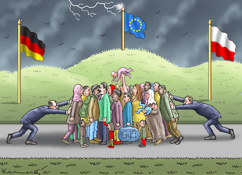Cartoon: POLEN - GRENZKONFLIKT (medium) by marian kamensky tagged abschiebewütige,eu,polen,deutschland,abschiebewütige,eu,polen,deutschland
