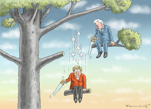 Cartoon: POLITISCHE PHYSIK (medium) by marian kamensky tagged merkel,seehofer,unionskrise,csu,cdu,flüchtlinge,kontrollzentren,für,salvini,rücktritt,merkel,seehofer,unionskrise,csu,cdu,flüchtlinge,kontrollzentren,für,salvini,rücktritt