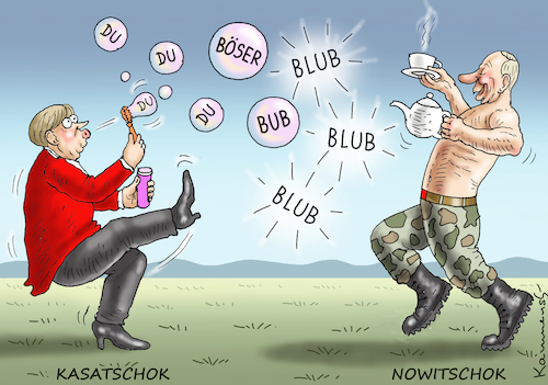 Cartoon: POLITTÄNZCHEN (medium) by marian kamensky tagged nowitschok,merkel,putin,nawalny,nowitschok,merkel,putin,nawalny