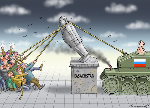 Cartoon: PUTIN RETTET KASACHSTAN (medium) by marian kamensky tagged putin,rettet,kasachstan,putin,rettet,kasachstan