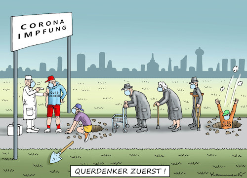 Cartoon: QUERDENKER ZUERST ! (medium) by marian kamensky tagged coronavirus,epidemie,gesundheit,panik,stillegung,trump,impfstoff,pandemie,coronavirus,epidemie,gesundheit,panik,stillegung,trump,impfstoff,pandemie