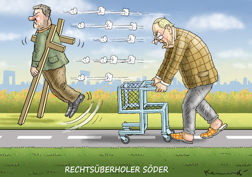 Cartoon: RECHTSÜBERHOLER SÖDER (medium) by marian kamensky tagged söder,puscht,gegen,seehofer,csu,bayern,gauland,kreuze,söder,puscht,gegen,seehofer,csu,bayern,gauland,kreuze