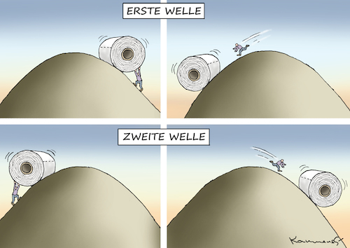 Cartoon: ROLLEN DER CORONAWELLEN (medium) by marian kamensky tagged coronavirus,epidemie,gesundheit,panik,stillegung,trump,pandemie,coronavirus,epidemie,gesundheit,panik,stillegung,trump,pandemie