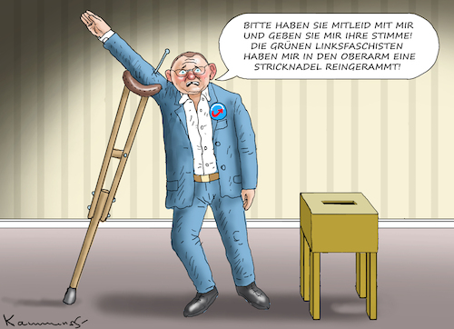 Cartoon: ROSTIGE STRICKNADEL IN CHRUPALLA (medium) by marian kamensky tagged rostige,stricknadel,in,chrupallas,arm,rostige,stricknadel,in,chrupallas,arm