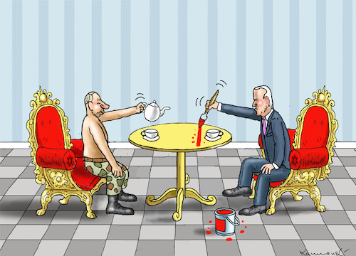 Cartoon: ROTE LINIE IN GENF (medium) by marian kamensky tagged biden,putin,treffen,in,genf,biden,putin,treffen,in,genf