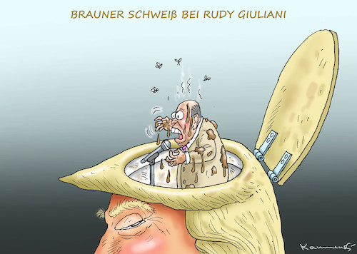 Cartoon: RUDY GIULIANI SCHWITZT (medium) by marian kamensky tagged us,wahlen,joe,biden,trump,corona,bob,woodward,rudy,giuliani,harris,pence,us,wahlen,joe,biden,trump,corona,bob,woodward,rudy,giuliani,harris,pence