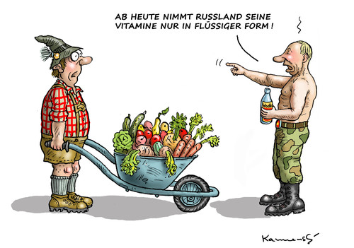 Cartoon: Russische Gemüsesanktionen (medium) by marian kamensky tagged janukowitsch,ukraine,klitsccko,vitali,demokratie,gewalt,bürgerkrieg,timoschenko,helmut,schmidt,putinversteher,flugzeugunglück,flugzeugabschuss,donezk,vitali,klitsccko,ukraine,janukowitsch,demokratie,gewalt,bürgerkrieg,timoschenko,helmut,schmidt,putinversteher,flugzeugunglück,flugzeugabschuss,donezk