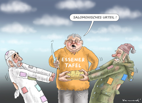 Cartoon: SALOMONISCHES URTEIL (medium) by marian kamensky tagged essener,tafel,armut,ausländer,diskriminierung,essener,tafel,armut,ausländer,diskriminierung