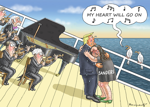 Cartoon: SARAH SANDERS WILL GO ON (medium) by marian kamensky tagged brexit,theresa,may,england,eu,schottland,weicher,wahlen,boris,johnson,nigel,farage,ostern,seidenstrasse,xi,jinping,referendum,trump,monsanto,bayer,glyphosa,strafzölle,sarah,sanders,will,go,on,brexit,theresa,may,england,eu,schottland,weicher,wahlen,boris,johnson,nigel,farage,ostern,seidenstrasse,xi,jinping,referendum,trump,monsanto,bayer,glyphosa,strafzölle,sarah,sanders,will,go,on