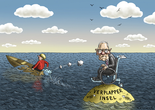 Cartoon: Schäubles Verplapperinsel (medium) by marian kamensky tagged finanzminister,schäuble,scu,cdu,merkel,angela,attacke,gabriel,sigmar,spd,wahlen,kanzlerkandidat,steinbrück,peer,peer,steinbrück,kanzlerkandidat,wahlen,spd,sigmar,gabriel,attacke,angela,merkel,cdu,scu,schäuble,finanzminister