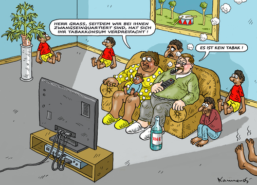 Cartoon: SCHNAPSIDEE VON HERRN GRASS (medium) by marian kamensky tagged günter,grass,schnapsidee,asylpolitik,zwangseiquartierung,günter,grass,schnapsidee,asylpolitik,zwangseiquartierung