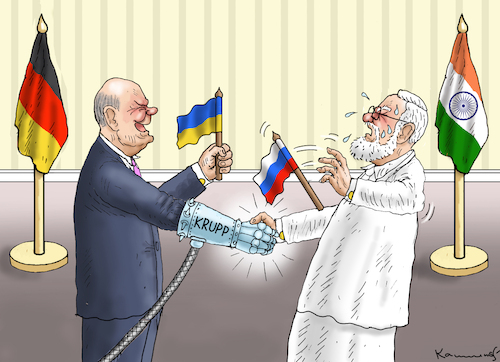 Cartoon: SCHOLZ BESUCHT INDIEN (medium) by marian kamensky tagged scholz,besucht,indien,scholz,besucht,indien