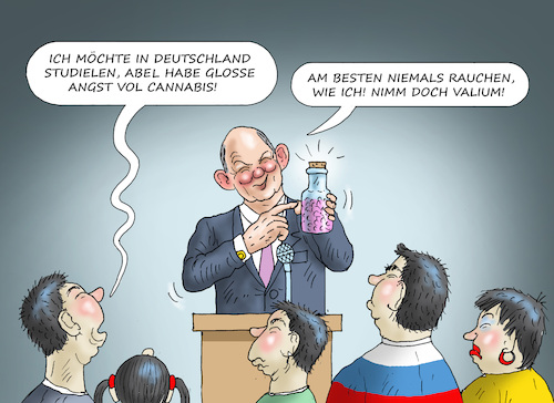 Cartoon: SCHOLZ UNTER CHINESISCHEN STUDEN (medium) by marian kamensky tagged scholz,unter,chinesischen,studenten,cannabis,scholz,unter,chinesischen,studenten,cannabis