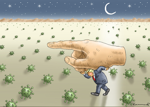 Cartoon: SCHULDSUCHENDER TRUMP (medium) by marian kamensky tagged coronavirus,epidemie,gesundheit,panik,stillegung,trump,pandemie,coronavirus,epidemie,gesundheit,panik,stillegung,trump,pandemie