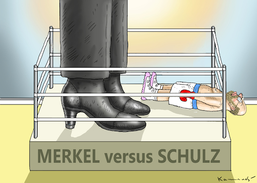 Cartoon: Schulzbesiegung (medium) by marian kamensky tagged merkel,versus,schulz,wahlkampf,2017,tv,duell,spd,cdu,gauland,afd,merkel,versus,schulz,wahlkampf,2017,tv,duell,spd,cdu,gauland,afd