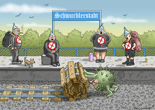 Cartoon: SCHWURBLERSTADT (medium) by marian kamensky tagged curevac,testzentren,corona,impfung,pandemie,booster,impfpflicht,curevac,testzentren,corona,impfung,pandemie,booster,impfpflicht