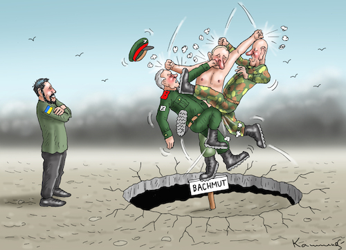 Cartoon: SELENSKYJ -SHOIGU- PUTIN UND PRI (medium) by marian kamensky tagged progoschin,in,bachmut,progoschin,in,bachmut