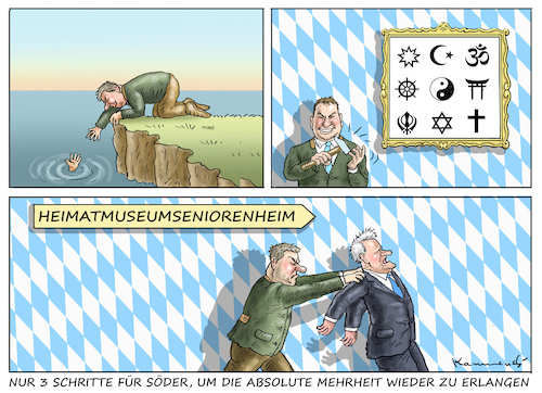 Cartoon: SÖDER MACHT 3 SCHRITTE (medium) by marian kamensky tagged merkel,seehofer,unionskrise,söder,csu,cdu,flüchtlinge,merkel,seehofer,unionskrise,söder,csu,cdu,flüchtlinge