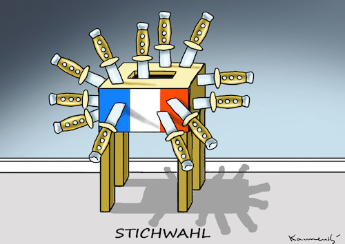 Cartoon: STICHWAHL IN FRANKREICH (medium) by marian kamensky tagged präsidenten,wahlen,in,frankreich,stichwahl,terroranschlag,champs,elysees,präsidenten,wahlen,in,frankreich,stichwahl,terroranschlag,champs,elysees