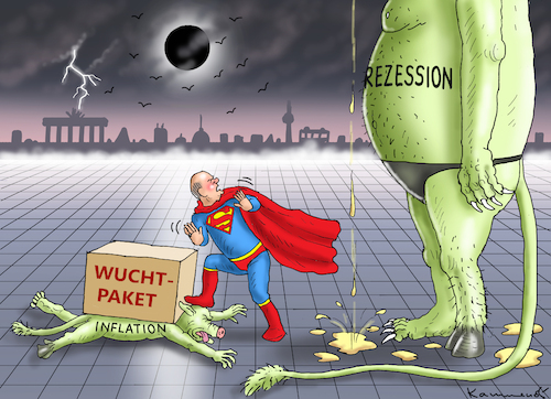 Cartoon: SUPERSCHOLZ (medium) by marian kamensky tagged habecks,enegriesparmaßnahmen,hilfspaket,ampel,entlastung,habecks,enegriesparmaßnahmen,hilfspaket,ampel,entlastung