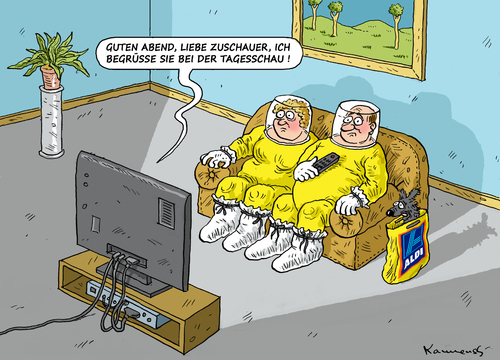 Cartoon: Tagesschau (medium) by marian kamensky tagged sommerloch,2014,irak,israel,gaza,ebola,ukraine,mh17,sommerloch,2014,irak,israel,gaza,ebola,ukraine,mh17