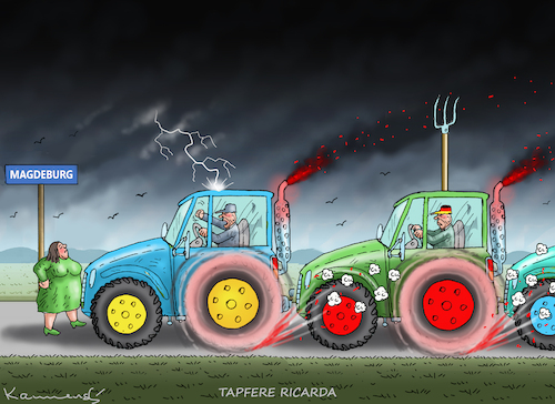 Cartoon: TAPFERE RICARDA (medium) by marian kamensky tagged bauernaufstand,ampel,afd,gauland,höcke,grüne,ricarda,lang,magdeburg,bauernaufstand,ampel,afd,gauland,höcke,grüne,ricarda,lang,magdeburg