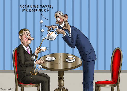 Cartoon: Tea time (medium) by marian kamensky tagged john,boehner,tea,party,time,republicans,obama,usa,pleite,sieger,john,boehner,tea,party,time,republicans,obama,usa,pleite,sieger