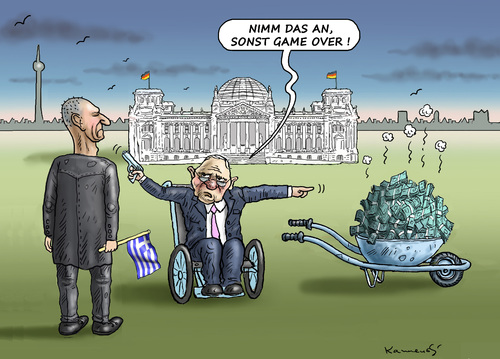 Cartoon: TERMINATOR SCHÄUBLE (medium) by marian kamensky tagged alexis,tsipras,griechenland,rettungsschirm,eu,yanis,varoufakis,griechowestern,alexis,tsipras,griechenland,rettungsschirm,eu,yanis,varoufakis,griechowestern