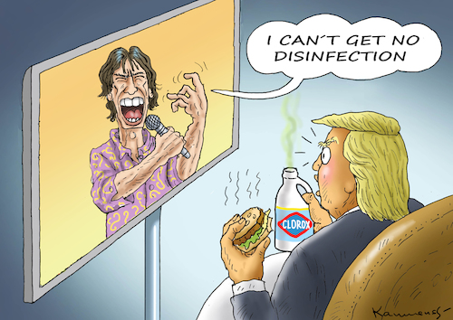 Cartoon: THE NEW SONG OF MICK JAGGER (medium) by marian kamensky tagged coronavirus,epidemie,gesundheit,panik,stillegung,trump,pandemie,coronavirus,epidemie,gesundheit,panik,stillegung,trump,pandemie