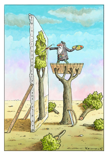 Cartoon: The Painting Painter (medium) by marian kamensky tagged humor,illustration,maler,künstler,kunst,baum,wald,natur,umwelt,umweltschutz,model