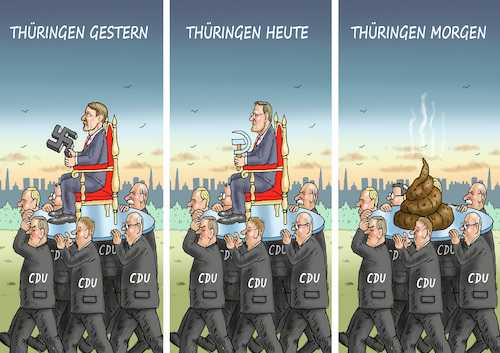 Cartoon: THÜRINGER HÄUPTLINGSDILEMMA (medium) by marian kamensky tagged merkel,seehofer,unionskrise,csu,cdu,flüchtlinge,gauland,merz,afd,akk,spahn,pegida,hutbürger,höcke,führer,wahlen,thüringen,kemmerich,bodo,ramelow,merkel,seehofer,unionskrise,csu,cdu,flüchtlinge,gauland,merz,afd,akk,spahn,pegida,hutbürger,höcke,führer,wahlen,thüringen,kemmerich,bodo,ramelow