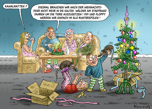 Cartoon: TIERSCHUTZBEWUSSTE FAMILIE (medium) by marian kamensky tagged kopfkissenschlacht,weihnachten,bauern,santa,klaus,konsum,konjuktur,kopfkissenschlacht,weihnachten,bauern,santa,klaus,konsum,konjuktur