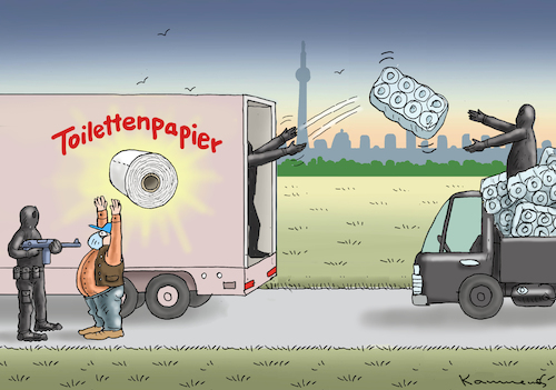 Cartoon: TOILETTENPAPIERRAUBÜBERFALL (medium) by marian kamensky tagged coronavirus,epidemie,gesundheit,panik,stillegung,trump,zweite,welle,pandemie,coronavirus,epidemie,gesundheit,panik,stillegung,trump,zweite,welle,pandemie