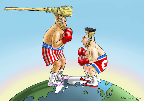 Cartoon: TRUMP GEGEN KIM JONG UN (medium) by marian kamensky tagged obama,trump,präsidentenwahlen,usa,baba,vanga,republikaner,inauguration,demokraten,kim,jong,un,wikileaks,faschismus,obama,trump,präsidentenwahlen,usa,baba,vanga,republikaner,inauguration,demokraten,kim,jong,un,wikileaks,faschismus