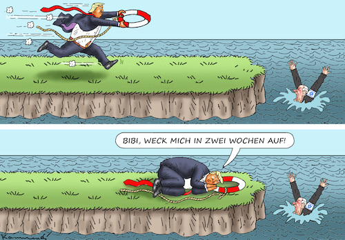 Cartoon: TRUMP MACHT 2 WOCHEN NICKERCHEN (medium) by marian kamensky tagged humanitarian,aid,netanyahu,gaza,hamas,un,ghf,irans,verbündete,humanitarian,aid,netanyahu,gaza,hamas,un,ghf,irans,verbündete