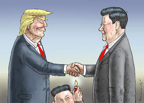 Cartoon: TRUMP TRIFFT CHINESEN (medium) by marian kamensky tagged trump,trifft,bald,xi,jinping,florida,china,usa,trump,trifft,bald,xi,jinping,florida,china,usa