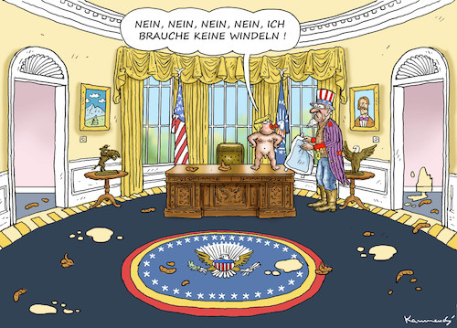 Cartoon: TRUMP WILL KEINE WINDELN ! (medium) by marian kamensky tagged obama,trump,präsidentenwahlen,usa,baba,vanga,republikaner,inauguration,demokraten,wikileaks,faschismus,obama,trump,präsidentenwahlen,usa,baba,vanga,republikaner,inauguration,demokraten,wikileaks,faschismus