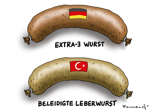 Cartoon: Türkische Extrawurst (medium) by marian kamensky tagged erdogan,extra,drei,pressefreiheit,türkei,ard,botschafter,erdogan,extra,drei,pressefreiheit,türkei,ard,botschafter