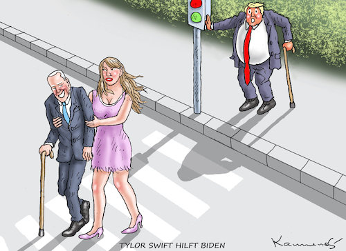 Cartoon: TYLOR SWIFT HILFT BIDEN (medium) by marian kamensky tagged tylor,swift,hilft,biden,trump,wahlen,usa,tylor,swift,hilft,biden,trump,wahlen,usa